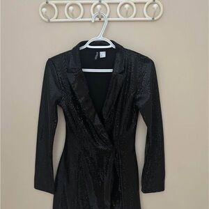 Chico's Black Sequined Wrap Blazer Dress